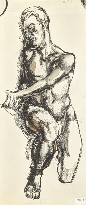 Male Nude - Front View Kneeling Supported by a Pole; Richards, Albert; 1935-1939; BIKGM.7073