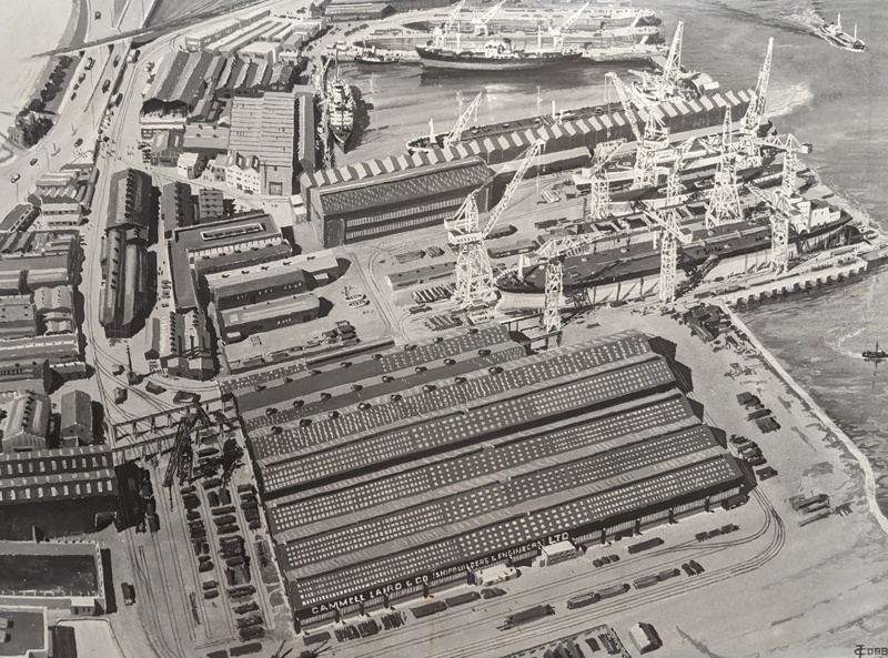 A Black and White Reproduction of a J Cobb Aerial View of Shipyard ; Cobb, John; BIKGM.8122