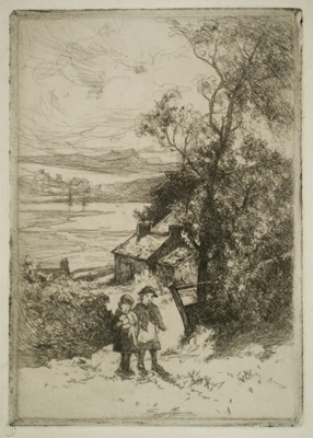 finnie 2381 two girls by cottage