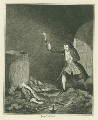 Abel Beechcroft Discovering the Body of the Miser in the Cellar; Cruikshank, George; BIKGM.1952y