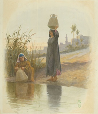 Two Women filling Water Jars; Kelly, Robert George Talbot (attributed); BIKGM.179r