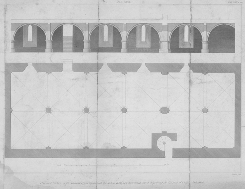 Plan and Section of Crypt, Chester Cathedral; Basire, J; BIKGM.7678