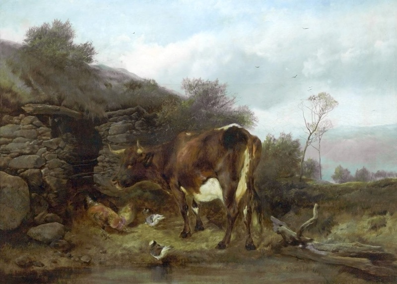 Rural scene with cow and poultry; Huggins, William; BIKGM.127