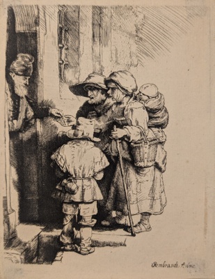 Beggars Receiving Alms at the Door of a House; Rapilly, Georges (active 1850-1890); BIKGM.9163