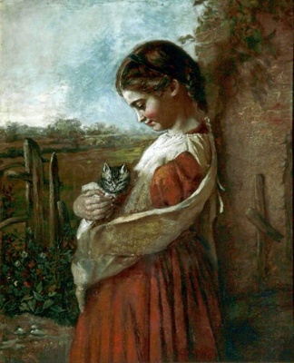 Young girl with cat (Nursery Rhyme Back); Banners, Florence E; BIKGM.W114