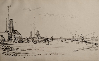The Jetty, Gorleston; Bone, Muirhead (1876-1953); 1935; BIKGM.9251