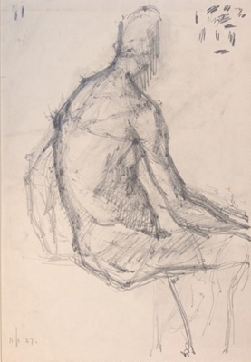 Seated Nude from Side; Horsfield, Nicholas (1917-2005); 1947; BIKGM.8997