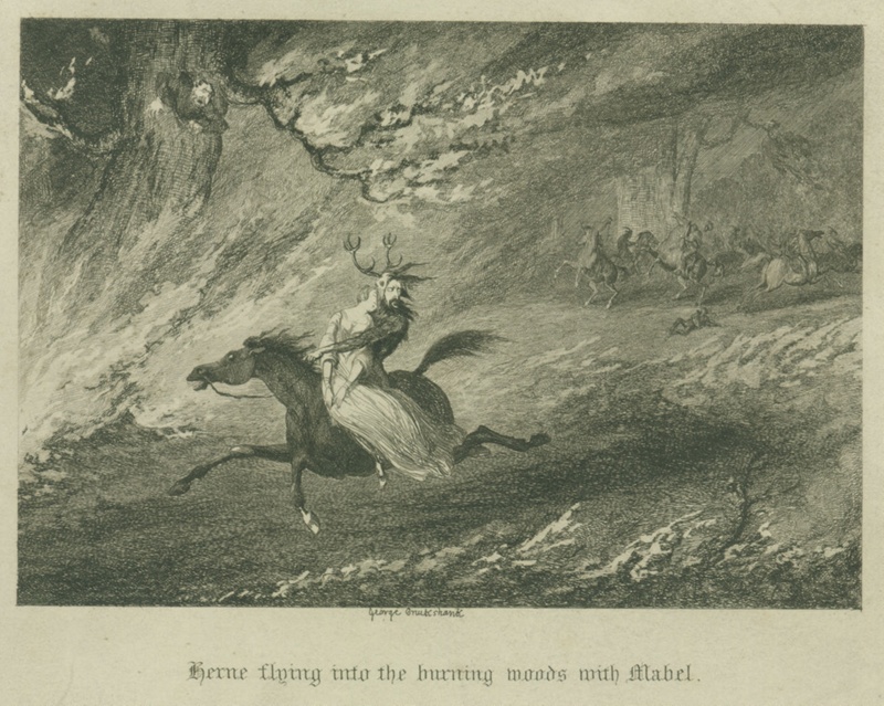 Herne Flying into the Burning Woods with Mabel; Cruikshank, George; BIKGM.1952x