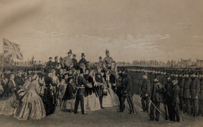 Presentation of a Silver Bugle by Mrs. Harrison given by Mrs. Brassey to the 1st Comp. 1st Cheshire.; Reynolds, George S; BIKGM.268