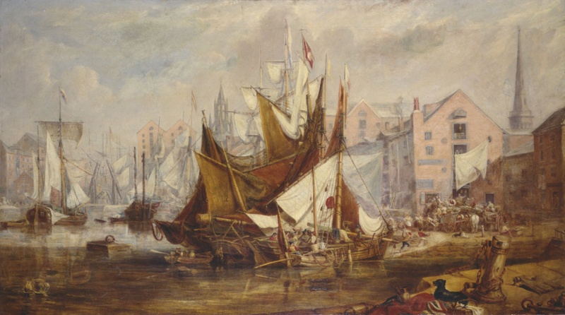 Liverpool dock scene with warehouses; Melling, Henry; BIKGM.W176