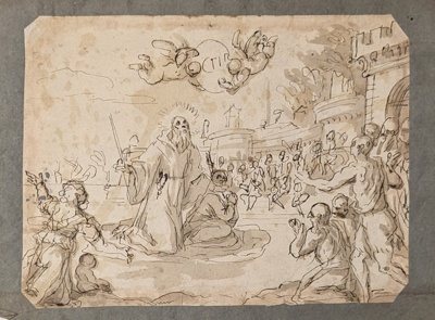 Execution Scene in Front of Large Crowd Outside Medieval Castle; BIKGM.6304