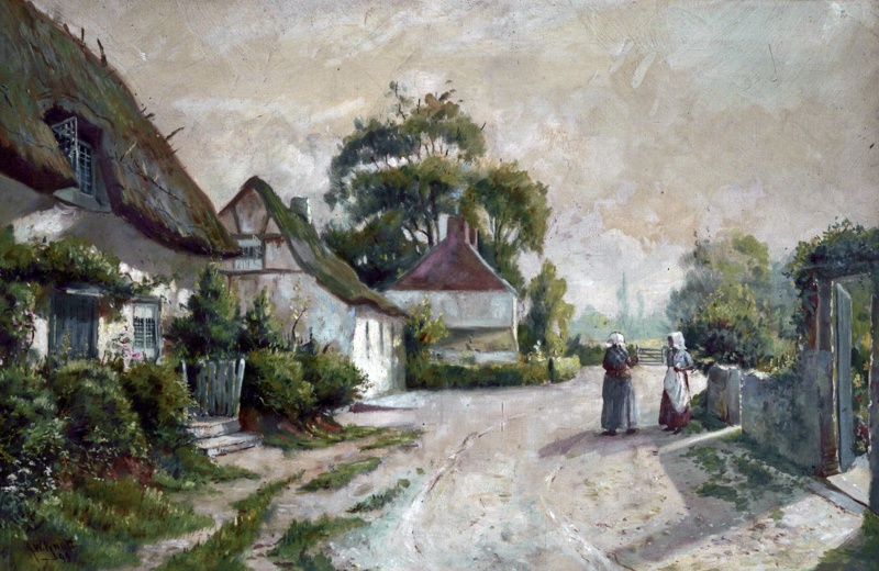 Village street with cottage; Knott, J W; BIKGM.126q