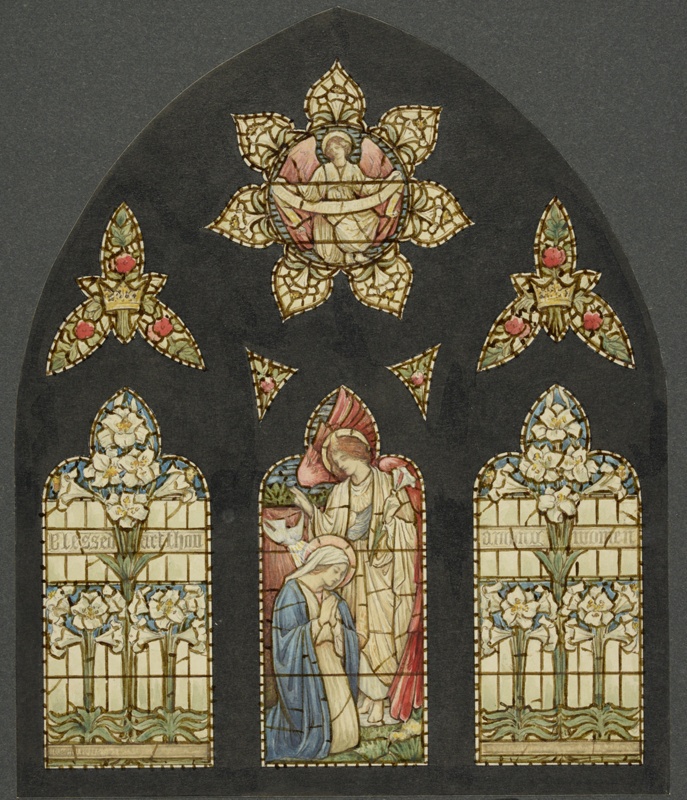 Stained glass window design - Blessed Art Thou Among Women; Warrington, R W; BIKGM.183f