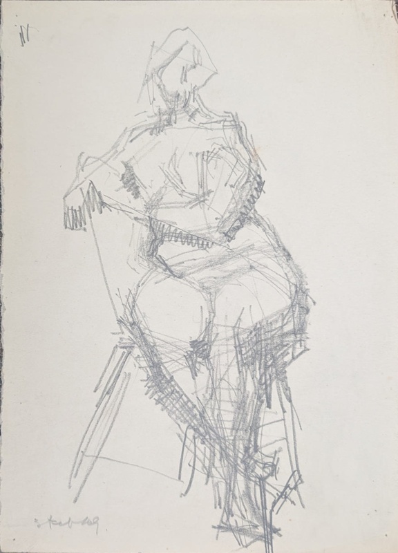 Seated Nude, Arm Rested on Chair; Horsfield, Nicholas (1917-2005); BIKGM.8983
