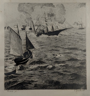 The Battle of the USS Kearsarge and the CSS Alabama (after Manet); Gaucherel, Leon; 1880; BIKGM.8665