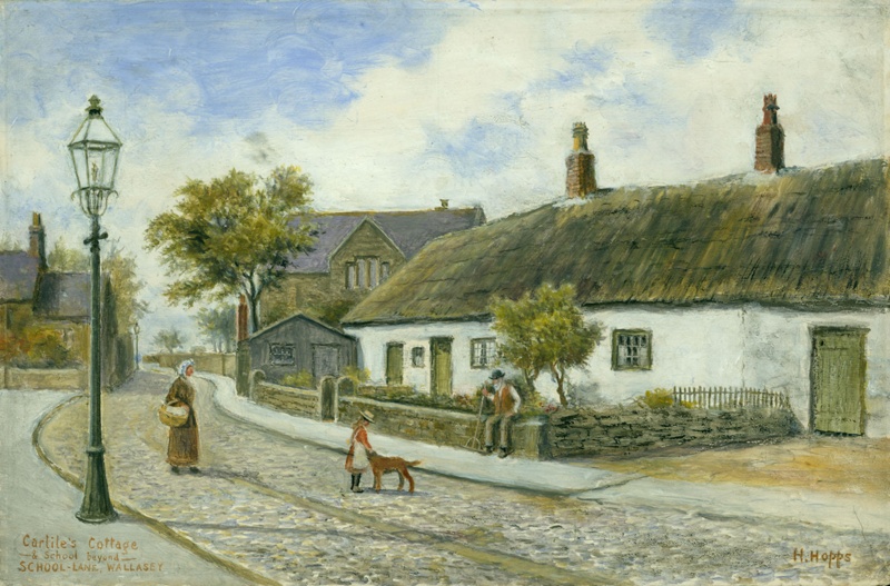 Carlile's Cottage and School Beyond, School lane, Wallasey; Hopps, Harold; BIKGM.W186