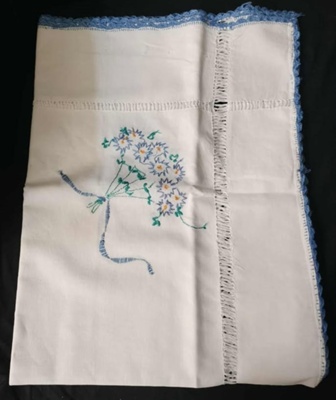 White Linen Embroidered Table Cloth; 2025.2175