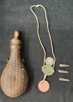 Powder Horn, Dog Tag & Bullets
