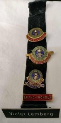 Women's Division Federated Farmers Badges, property of Violet Lemberg.; 2025.2171