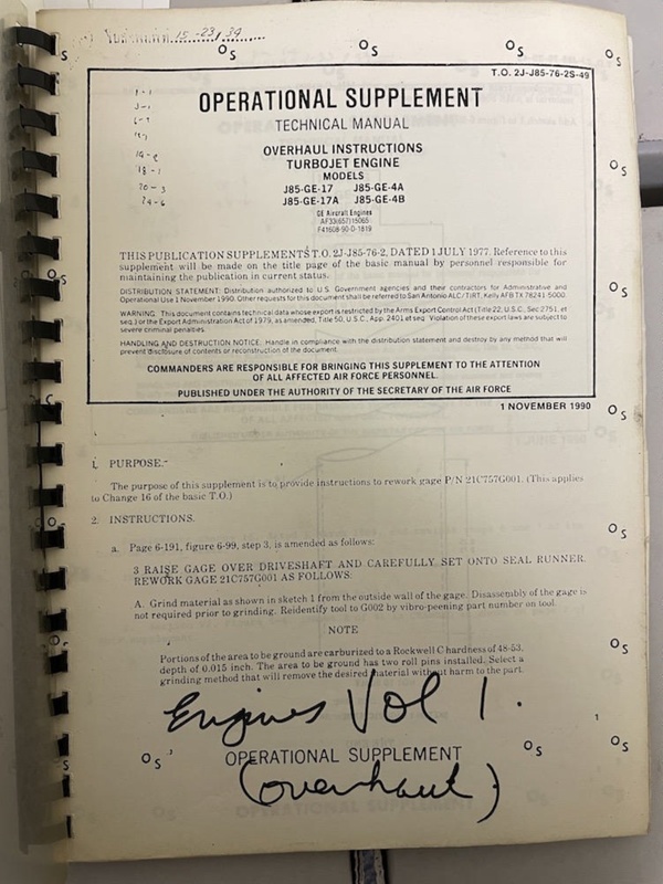 T.O.2J-J85-76-2S-49 Operational Supplement Technical Manual Overhaul ...