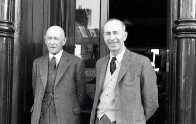 angus the tailors, james and his son (and business partner) ian, pictured by digby mills at 122 high street, about 1958