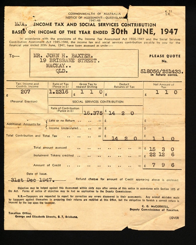 Baxter Collection 17 x Employee's Record of Tax Assessments
