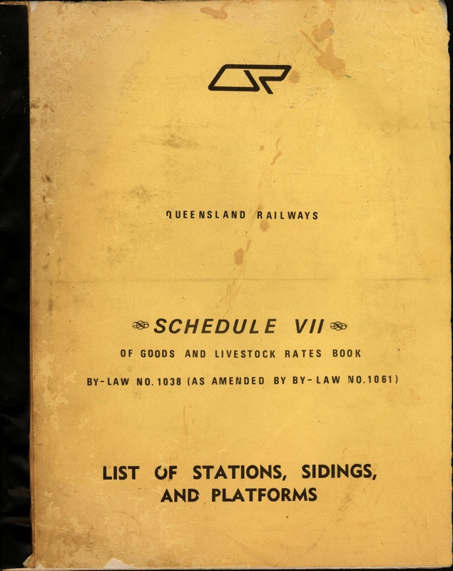 QR Schedule VII Of Goods and Livestock Rates Book. List of Stations