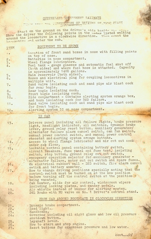 Check list for instruction of drivers on 1550 class locomotives.; 1973 ...