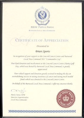 Certificate - Certificate of Appreciation presented to Briars Sports ; 2017; F0036 Certificate - Certificate of Appreciation presented to Briars Sports ; 2017; F0036