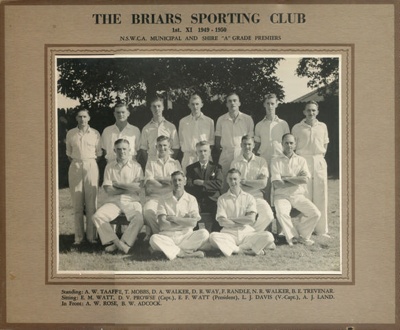 Cricket - 1st XI 1949/1950 - NSWCA Municipal & Shire A Grade premiers; 1949 - 1950; P0075 Cricket - 1st XI 1949/1950 - NSWCA Municipal & Shire A Grade premiers; 1949 - 1950; P0075