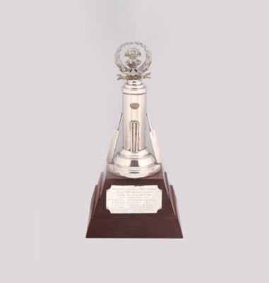 Trophy - Cricket Memorial Trophy with label 'The Cricket Memorial Trophy is intended as a remembrance of those who lost club member who lost their lives in World War. The trophy was donated by the late HWG Whiddon in 1946', 1946-2020; 1946 - 2020; OB0055 Trophy - Cricket Memorial Trophy with label 'The Cricket Memorial Trophy is intended as a remembrance of those who lost club member who lost their lives in World War. The trophy was donated by the late HWG Whiddon in 1946', 1946-2020; 1946 - 2020; OB0055