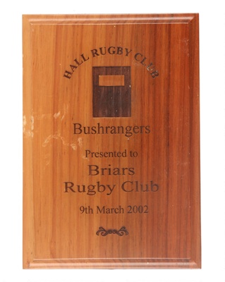 Plaque - Hall Rugby Club - Bushrangers ; 2002; OB0210 Plaque - Hall Rugby Club - Bushrangers ; 2002; OB0210