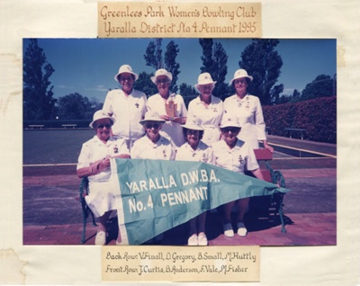 Bowls - Greenlees Park Women's Bowling Club - Yaralla District No.4 Pennant 1995; 1995; P0035 Bowls - Greenlees Park Women's Bowling Club - Yaralla District No.4 Pennant 1995; 1995; P0035