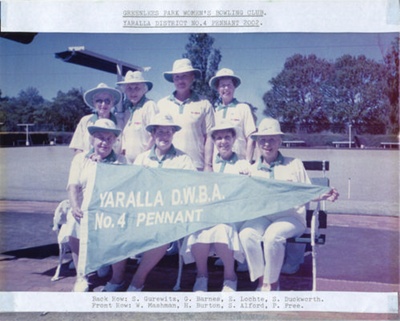 Bowls - Greenlees Park Women's Bowling Club - Yaralla District No.4 Pennant 2002; 2002; P0041 Bowls - Greenlees Park Women's Bowling Club - Yaralla District No.4 Pennant 2002; 2002; P0041