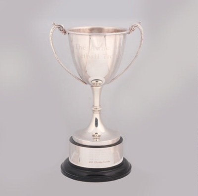 Trophy - The Anne Burt Trophy for Netball with label, 2016 - 2020; OB0054 Trophy - The Anne Burt Trophy for Netball with label, 2016 - 2020; OB0054