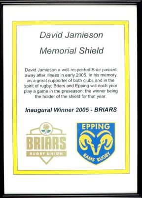 Certificate - David Jamieson Memorial Shield - Inaugural Winner - Briars Sports Club; 2005; F0038 Certificate - David Jamieson Memorial Shield - Inaugural Winner - Briars Sports Club; 2005; F0038
