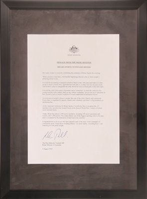 Letter: Message from the Prime Minister Malcom Turnbull.; 2018; F0055 Letter: Message from the Prime Minister Malcom Turnbull.; 2018; F0055