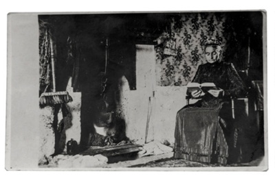 Photograph, woman seated by hearth, Back o Hill, Cabrach; c.1880s; CT.2023.04.01