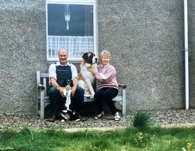 Photograph, Archie and Marj McGinley outside Inverharroch farmhouse; 1980s; CT.2023.01.11