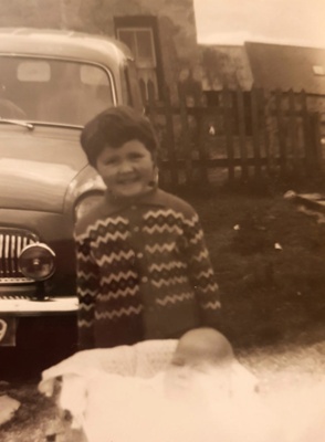 Photograph, Pamela McHardy and baby cousin Andrew Macpherson, Badchier, Lower Cabrach; 1967; CT.2024.02.03
