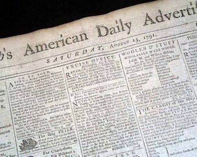 Dunlap's American Daily Advertiser, Selling building lots in Washington, D.C., August 13, 1791; Dunlap's American Daily Advertiser; 08/13/1791; 2024.3