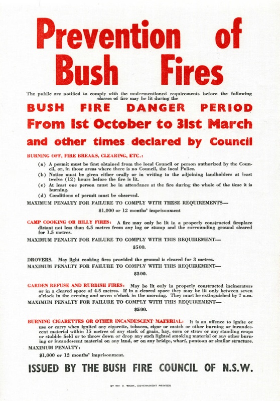 Prevention of Bush Fires Poster; Bush Fire Council of N.S.W.; 1978 | eHive