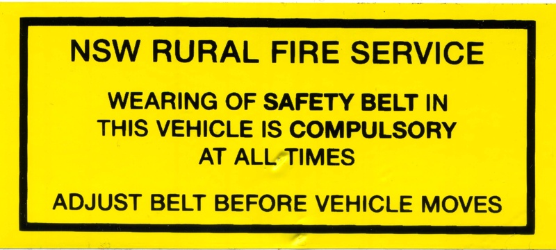 Nsw Rfs Stickers Sticker - NSW Rural Fire Service Safety Belt warning; 1999 | eHive
