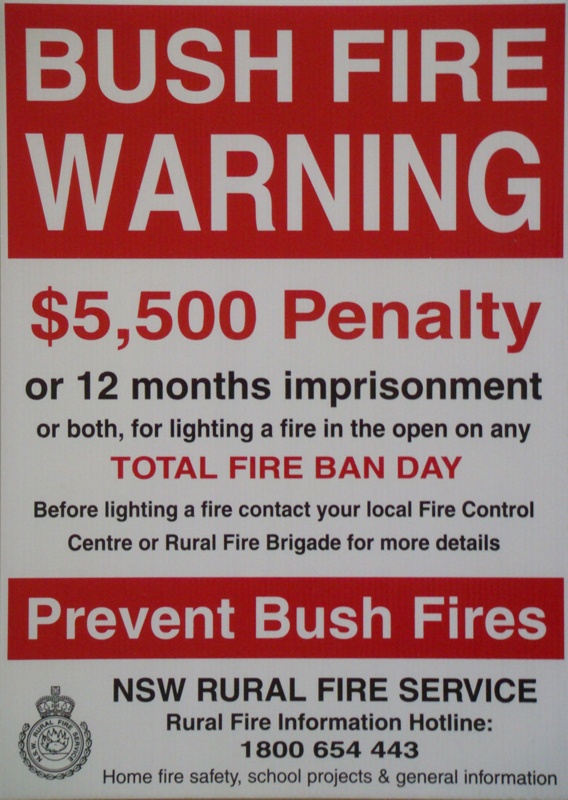 Coreflute Sign Bush Fire Warning Poster 2000; N.S.W. Rural Fire Service ...