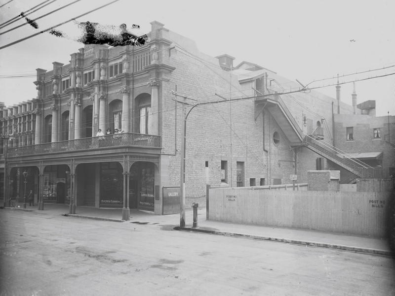 Theatre, Central City. Theatre Royal. Much Restored, Rebuilt, it Survives and is Still used for Dramatic Performances. Three tiers of Seating The Stalls, The Circle. and very Steeply at the top, the Gods. with this External Fire Escape. Gloucester Street, Christchurch, Canterbury, New Zealand.