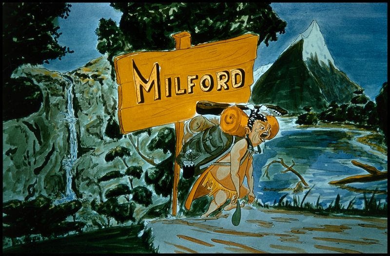 Advertising. Humerous Poster for Milford, Southland, New Zealand.