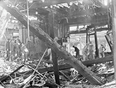 Ballantyne's Fire, Interior after the Fire. Men Searching. Christchurch, Canterbury, New Zealand. image item