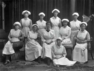 Portrait. Miss Bick. Group of 12. Nurses? Christchurch, Canterbury, New Zealand image item