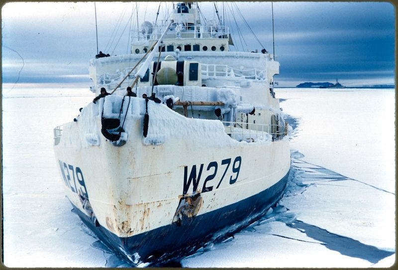 Antarctic Shipping US - USCGC WAGB 279 Eastwind, Commissioned 1944, Coast Guard, Auxiliary, General, (WAG), Icebreaker. Displacement approx 6,515 tons full load. Antarctica.