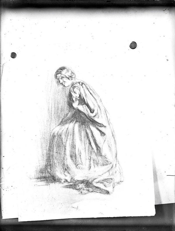 Art. Drawing. Seated Woman. W S Baverstock. Christchurch, Canterbury, New Zealand.